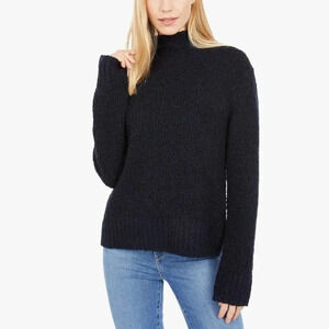 Vince Sweater Textured Funnel Neck Pullover Knit Navy Blue Cashmere Size Small
